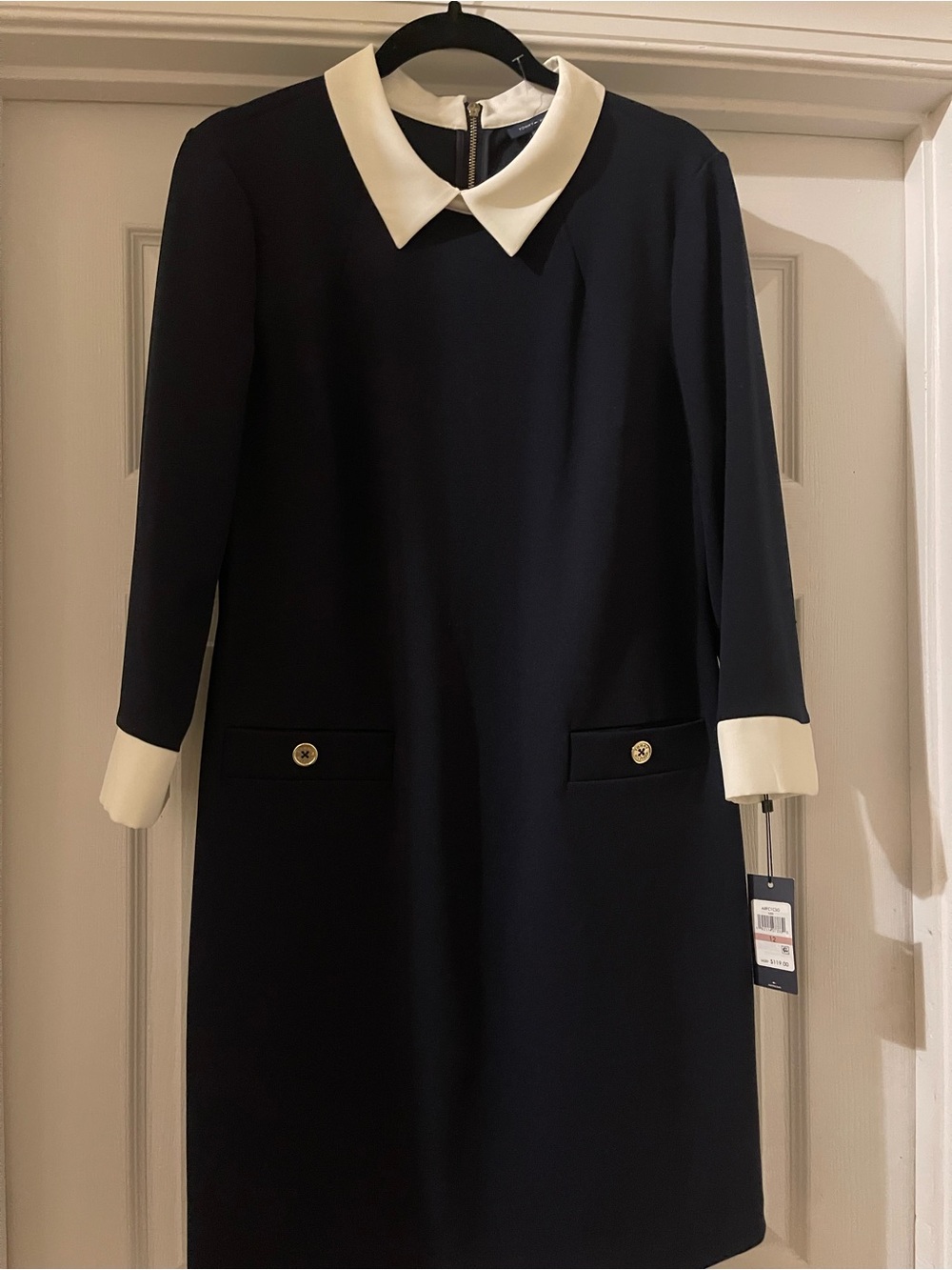 Tommy Hilfiger Navy Shift Dress with White Collar and Cuffs